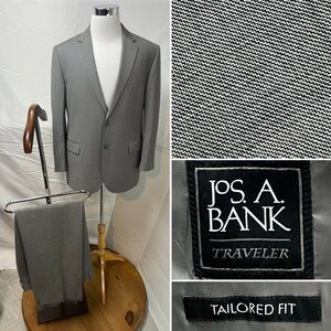 Jos. A. Bank Men's 46R Blazer Jacket 40x30 Pants Tailored Fit Gray Suit